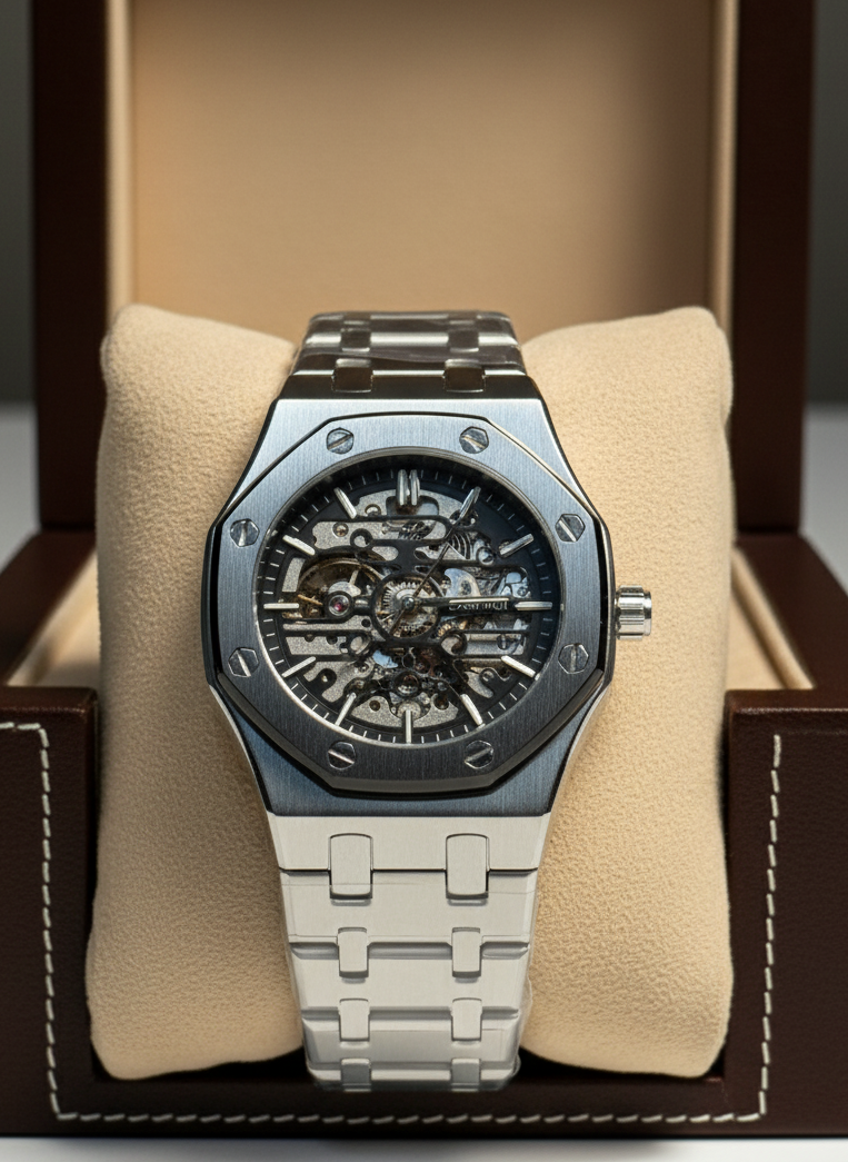Octagonal Steel Skeleton Automatic Watch