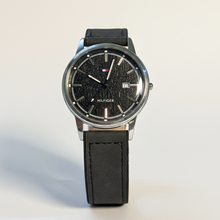 Minimalist Black Dial Leather Dress Watch
