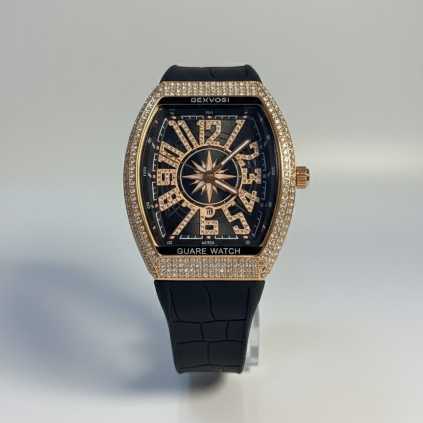 Diamond Bezel Compass Dial Tonneau Watch