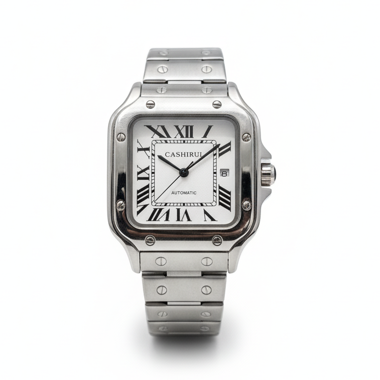 Iconic Steel Square Watch with Roman Dial