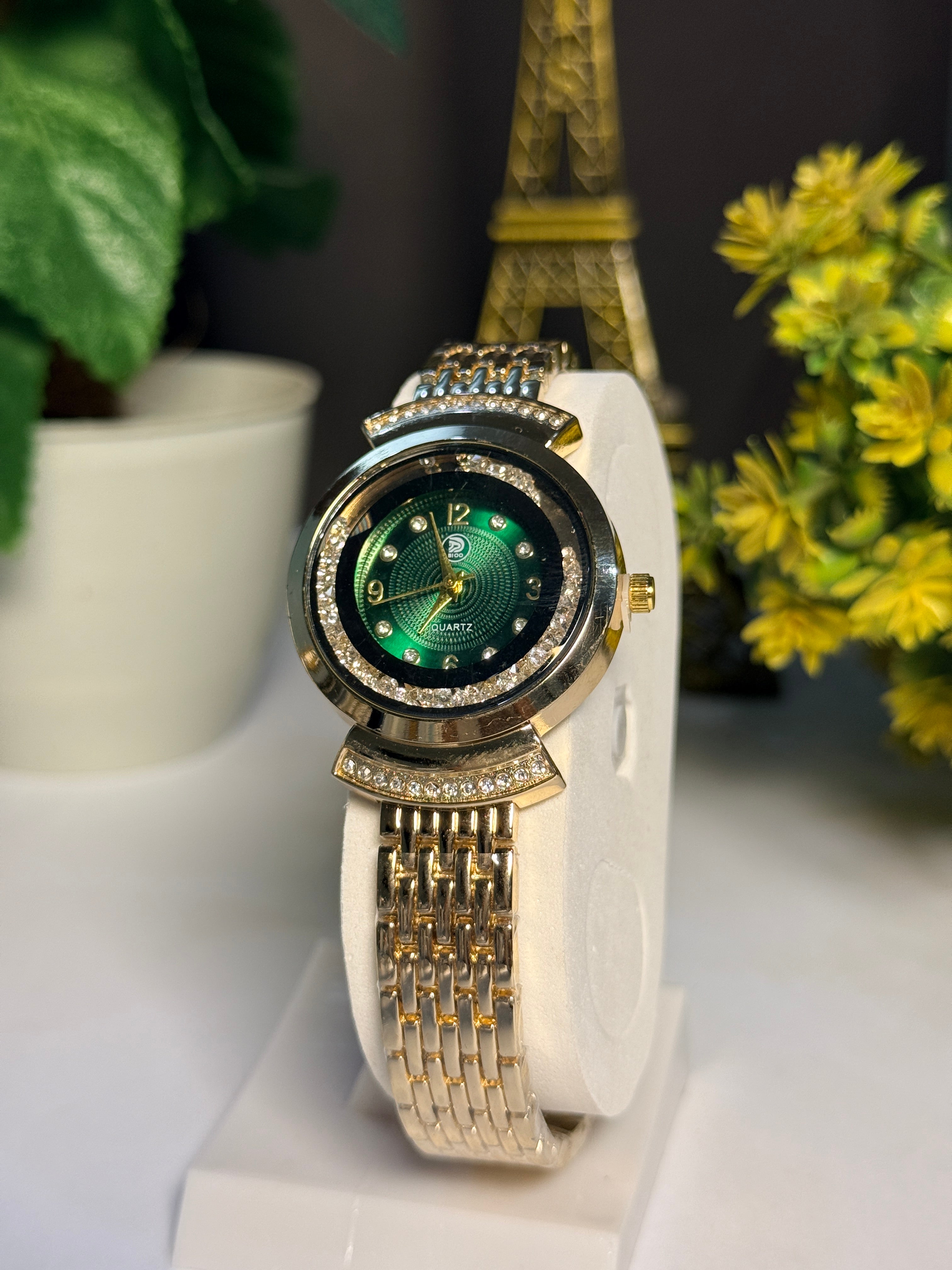 Emerald Green Dial Ladies' Watch with Crystal Accents