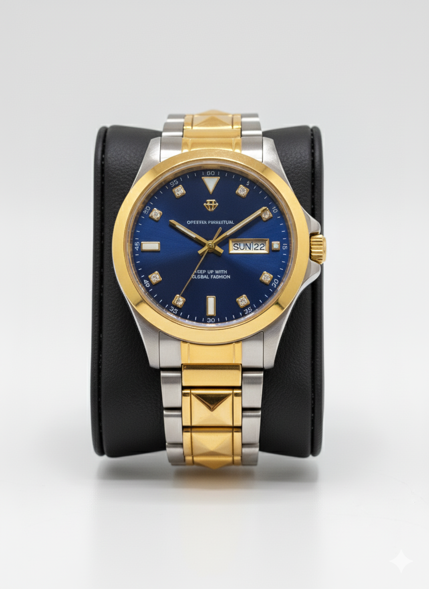 Blue Dial Men's Watch with Day & Date Display